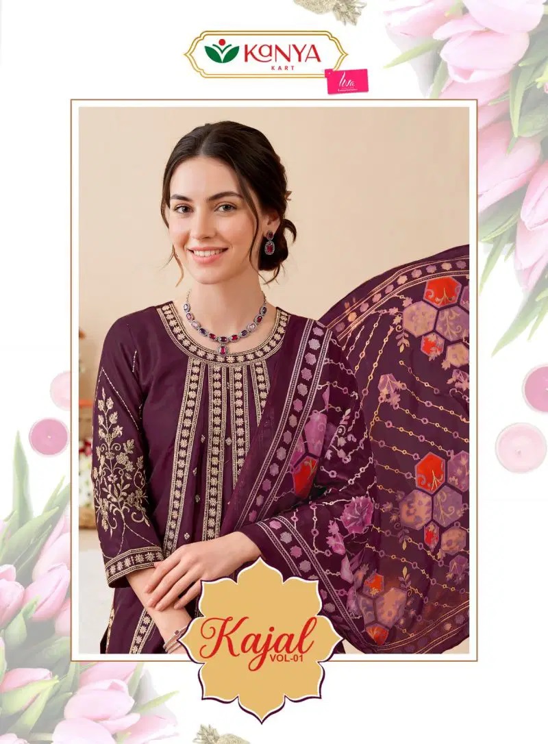 Kajal D No 1001 To 06 Embroidered Kurti Bottom With Dupatta