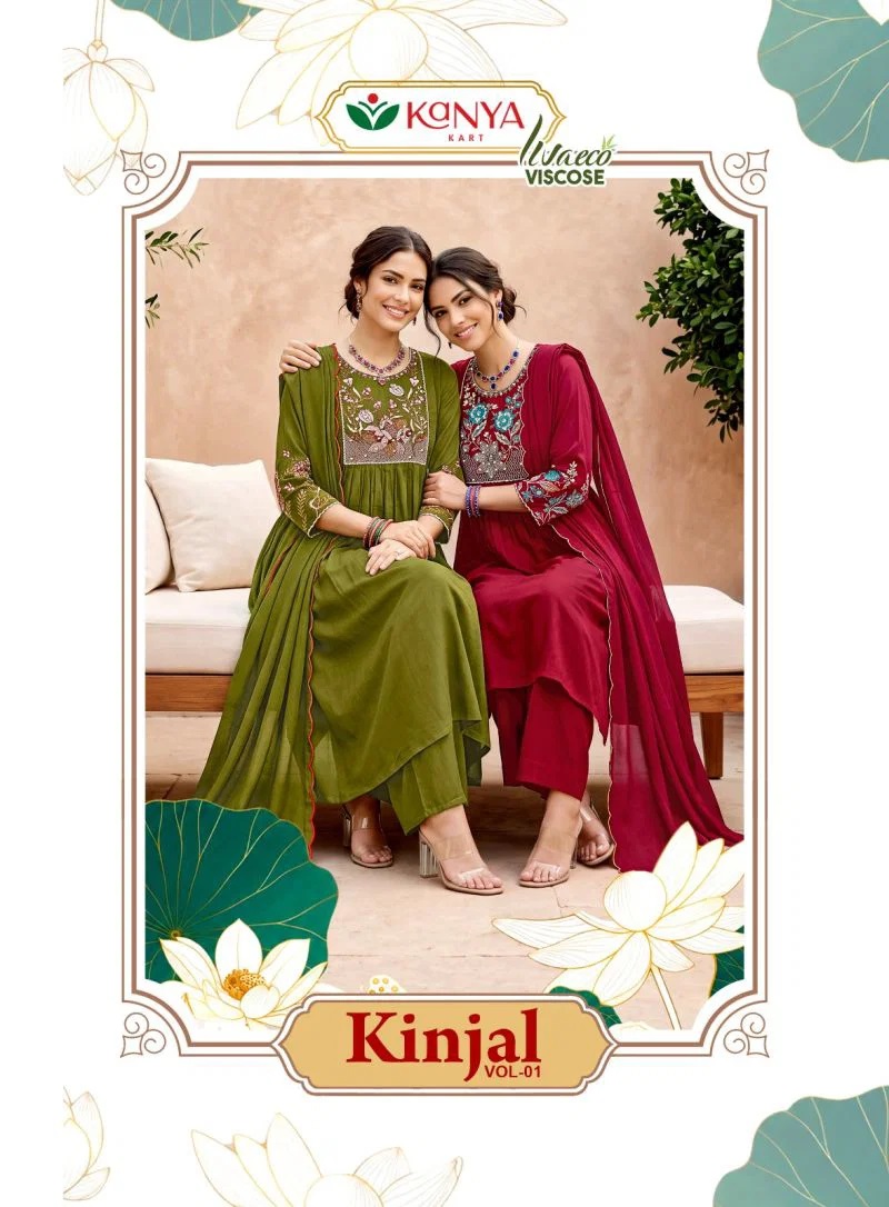 Kinjal Vol 1 Mul Chanderi Hand Work Kurti Bottom With Dupatta
