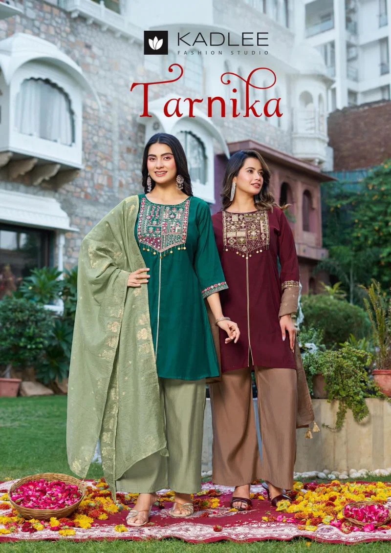Kadlee Tarnika Roman Silk Thread Work Kurti With Bottom Dupatta