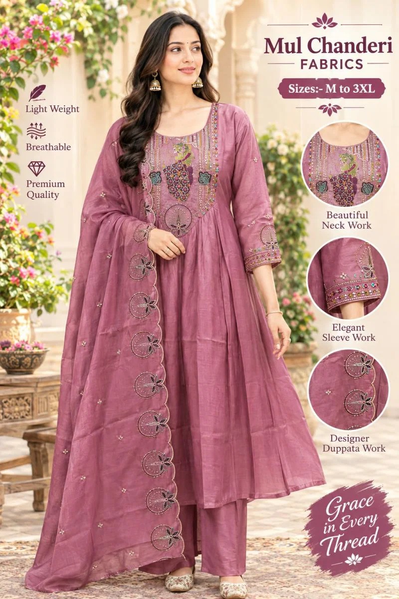 Priyanchi Combo Mul Chanderi Anarkali Kurti Set Dupatta