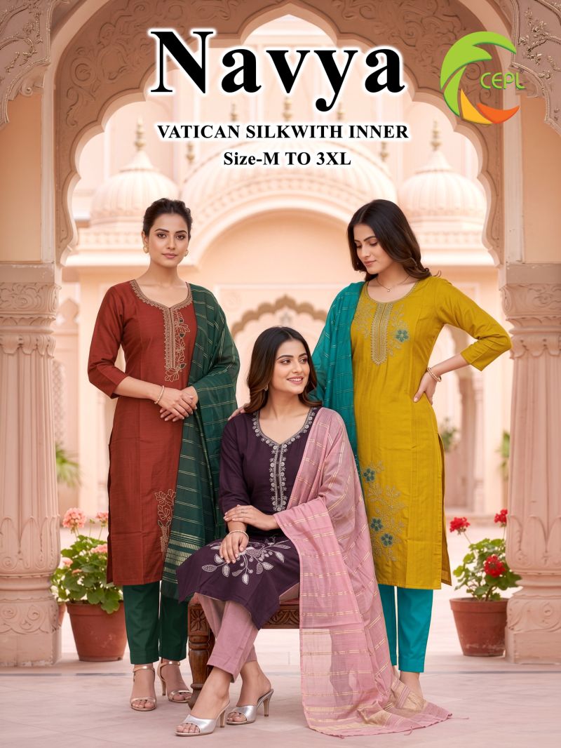 Navya Vol 2 Vartican Silk Embroidered Kurti Set With Dupatta