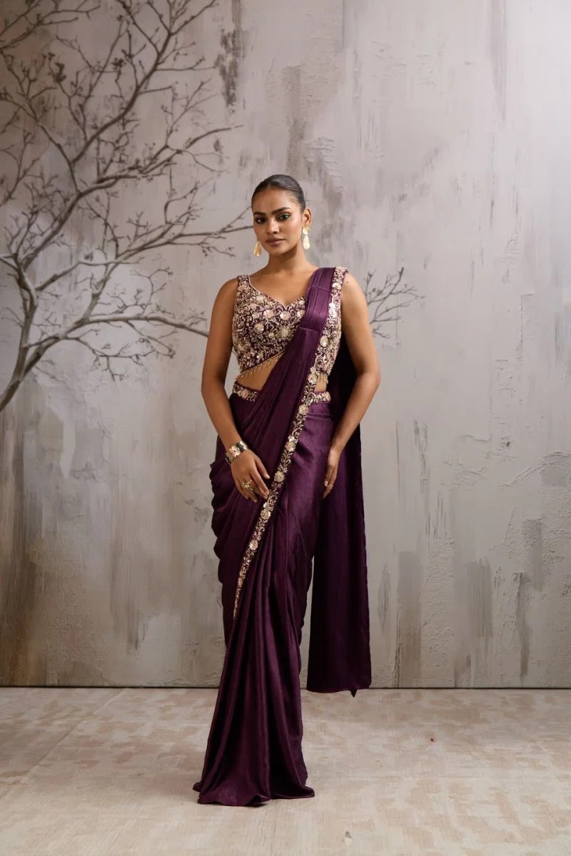 Amoha A 574 Beads Work Ready To Wear Saree Collection