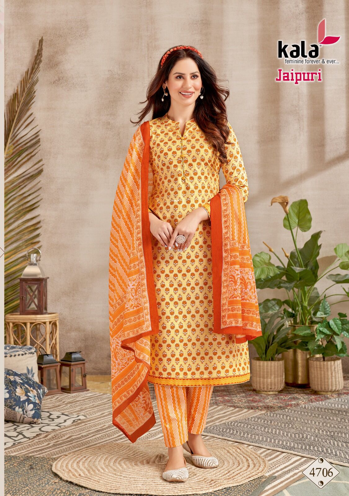 Jaipuri Printed 3 Pcs Kurti Pant & Dupatta Set - Srishti Textile | Kurtis  with pants, Kurti, Kurta with pants