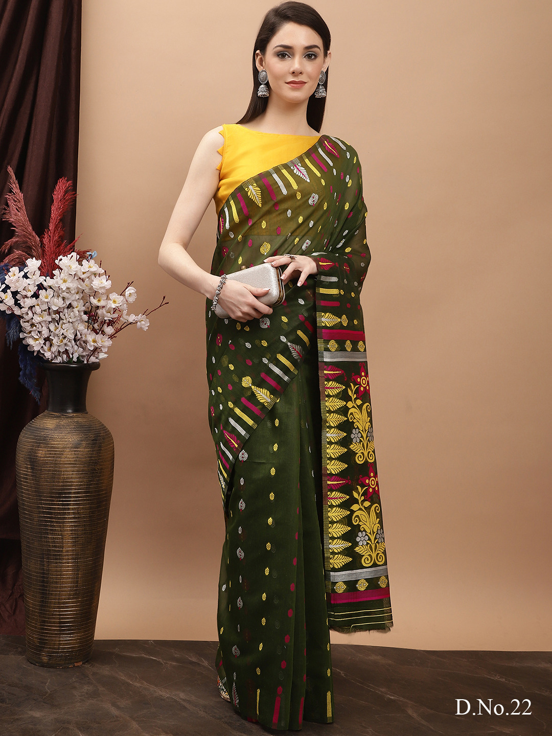 Printed Striped Daily Wear Pure Cotton Saree (Multicolour)