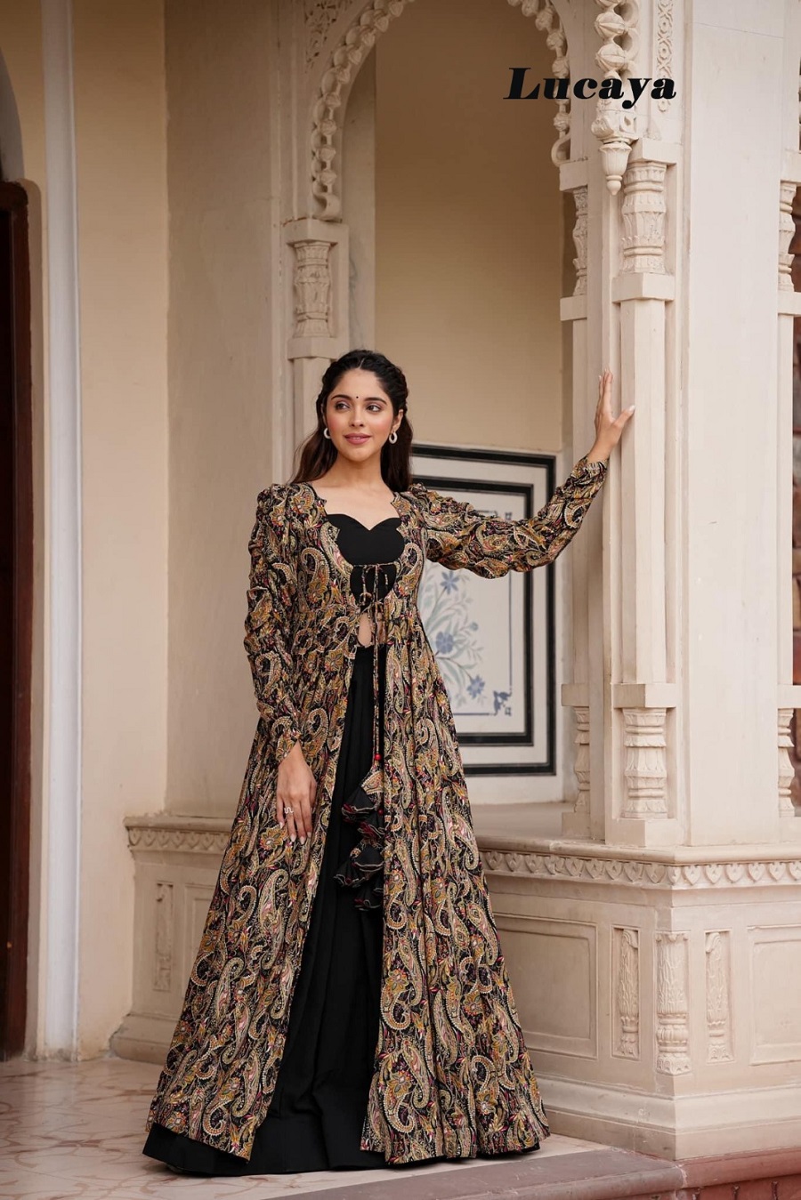 designer shrug dress Lucaya Vol 11 Shrug Fancy Style Indo Western Long Gown Collection