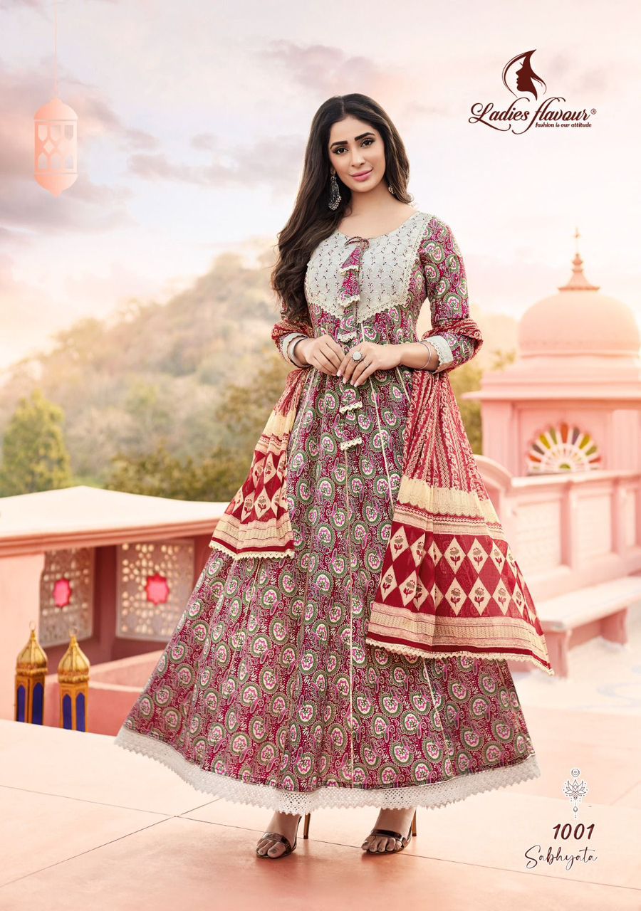 Ladies Flavour Sabhyata Cotton Designer Kurti With Dupatta Collection:  Textilecatalog