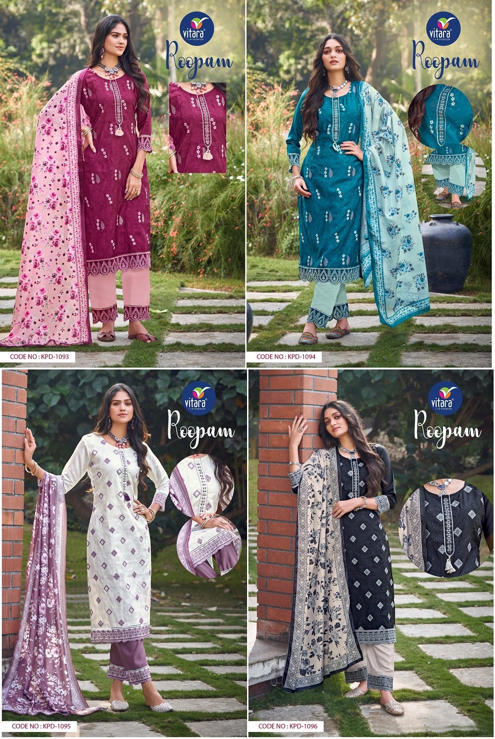 Vitara Roopam Heavy Roman Silk Embroidery Kurti Pant With Dupatta ...