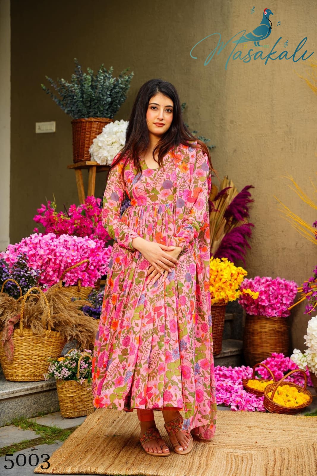 chinese dress ladies Masakali Peach Tiered Long Dress – EverBloom main image 1
