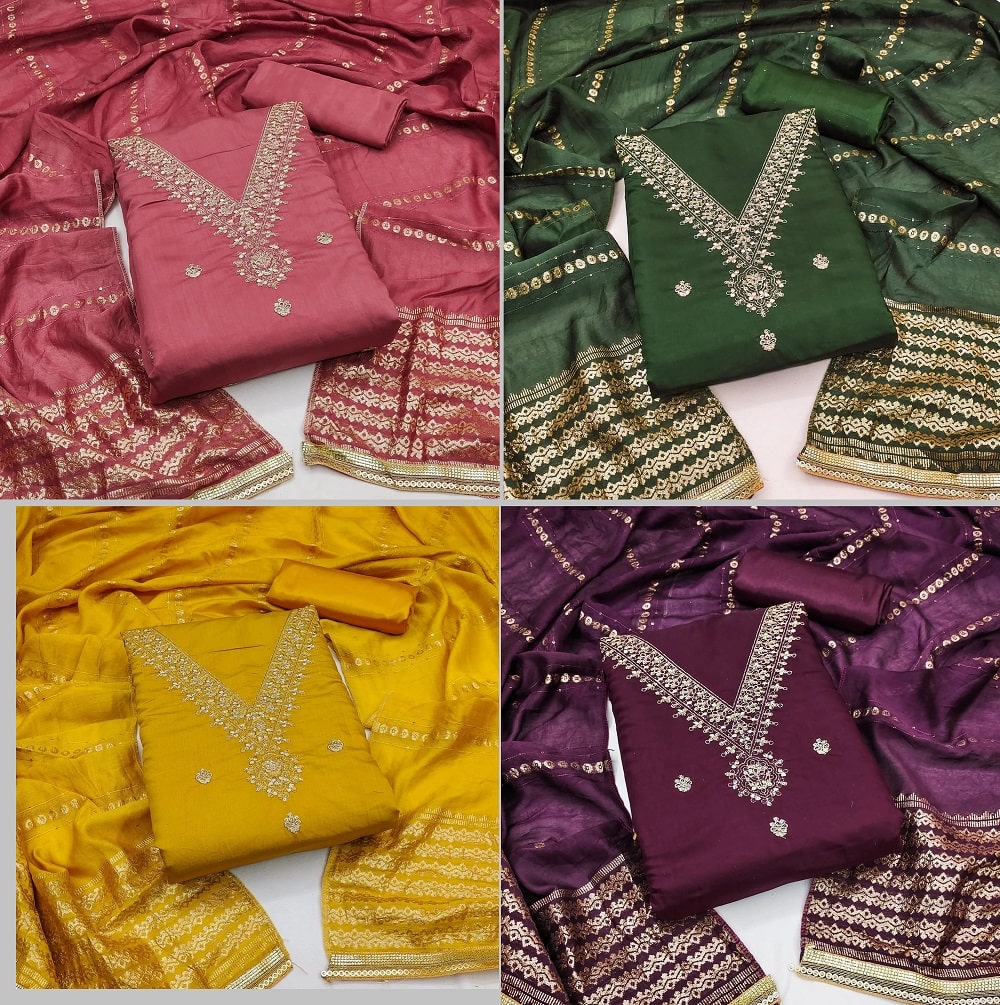 Pv 601 Chanderi Cotton Dress Material Collection