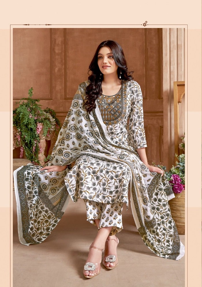 white christmas dresses Hand BlockPrint Chanderi Silk Cotton Dress Material – RKG SHOPPING main image 1