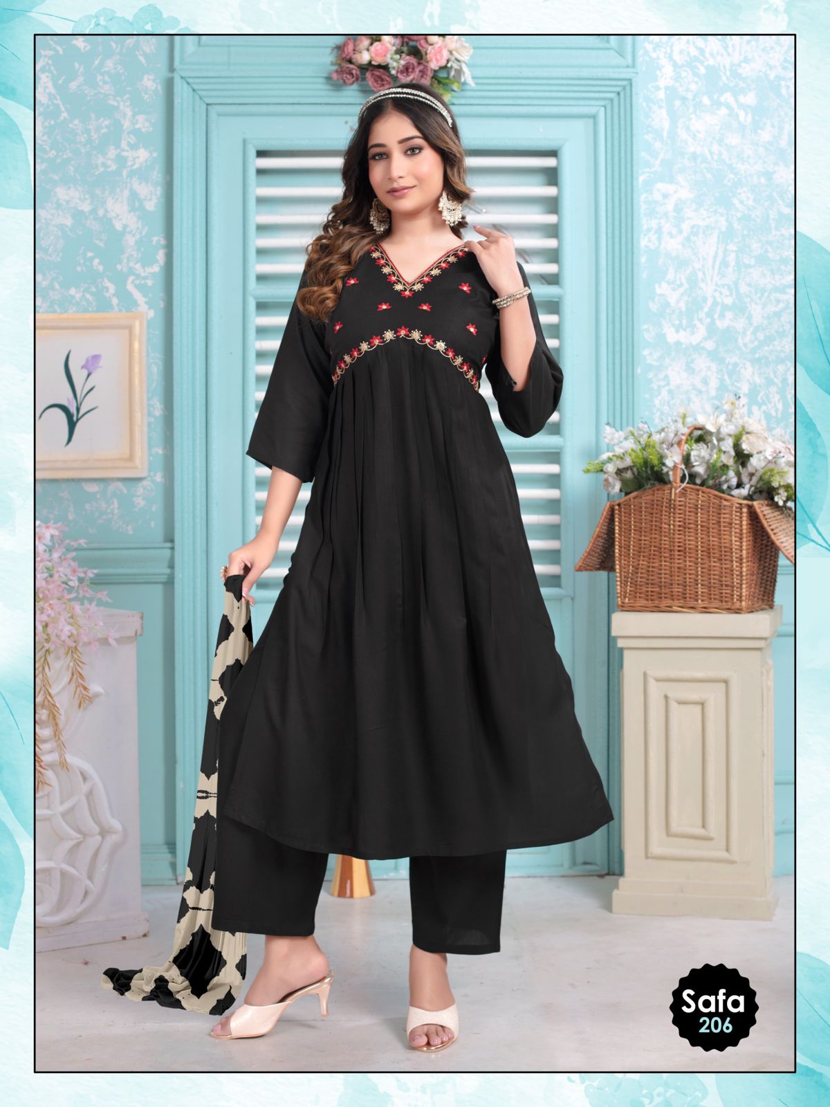 white christmas dresses Black Printed Alia Cut Suit Set! – SAKSHI main image 0