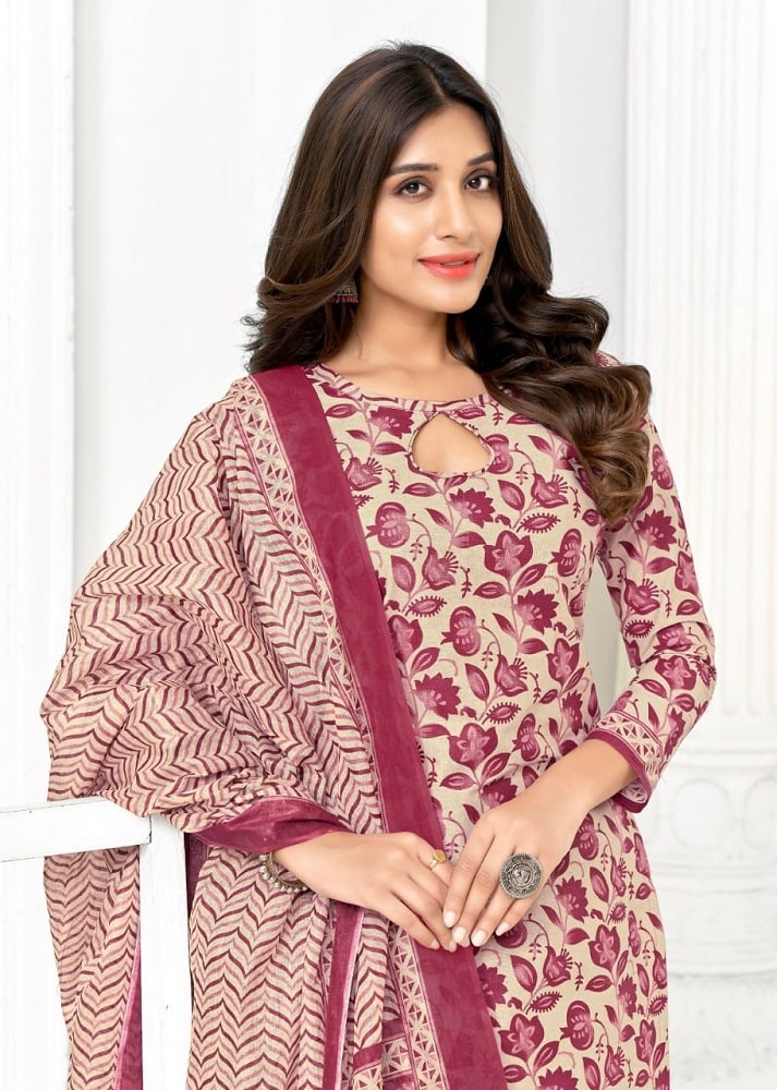printed cotton dress material wholesale White cotton hand block print dress material wholesale with mulmul dupatta