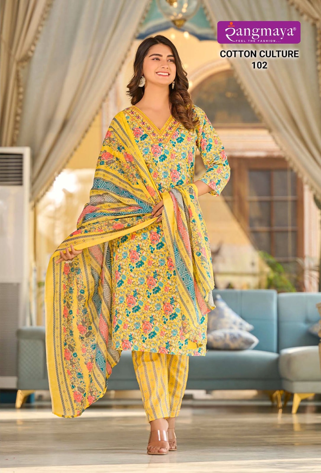 cotton culture dress Cotton Culture White Chanderi Floral Three-Quarter Sleeves Kurta With Pant  And Dupatta