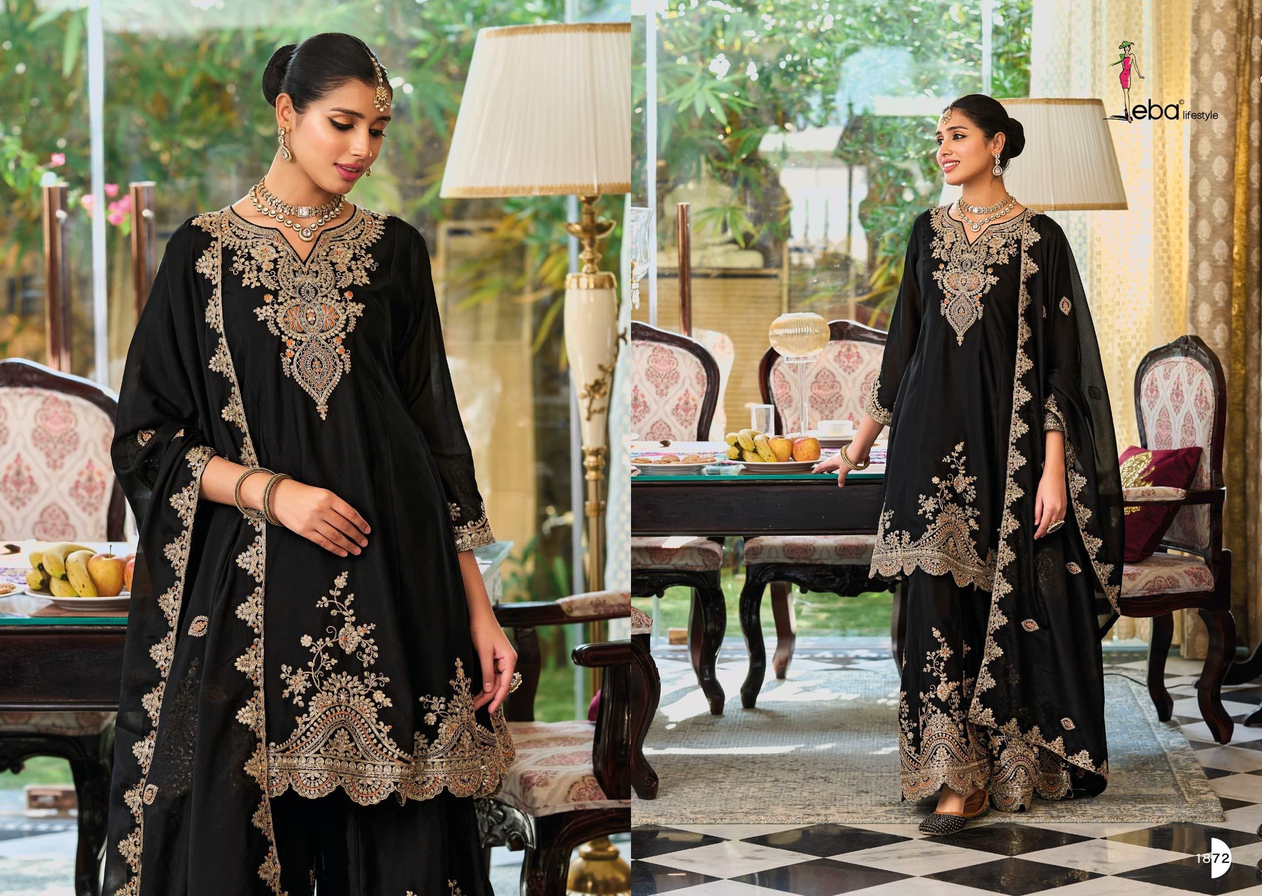 Eba Kalista Black And White Chinon Embroidery Readymade Suits Collection