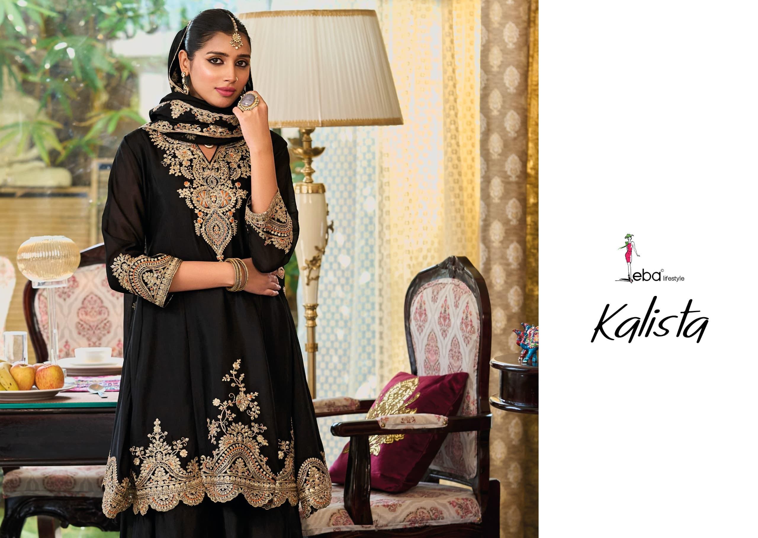 Eba Kalista Black And White Chinon Embroidery Readymade Suits Collection