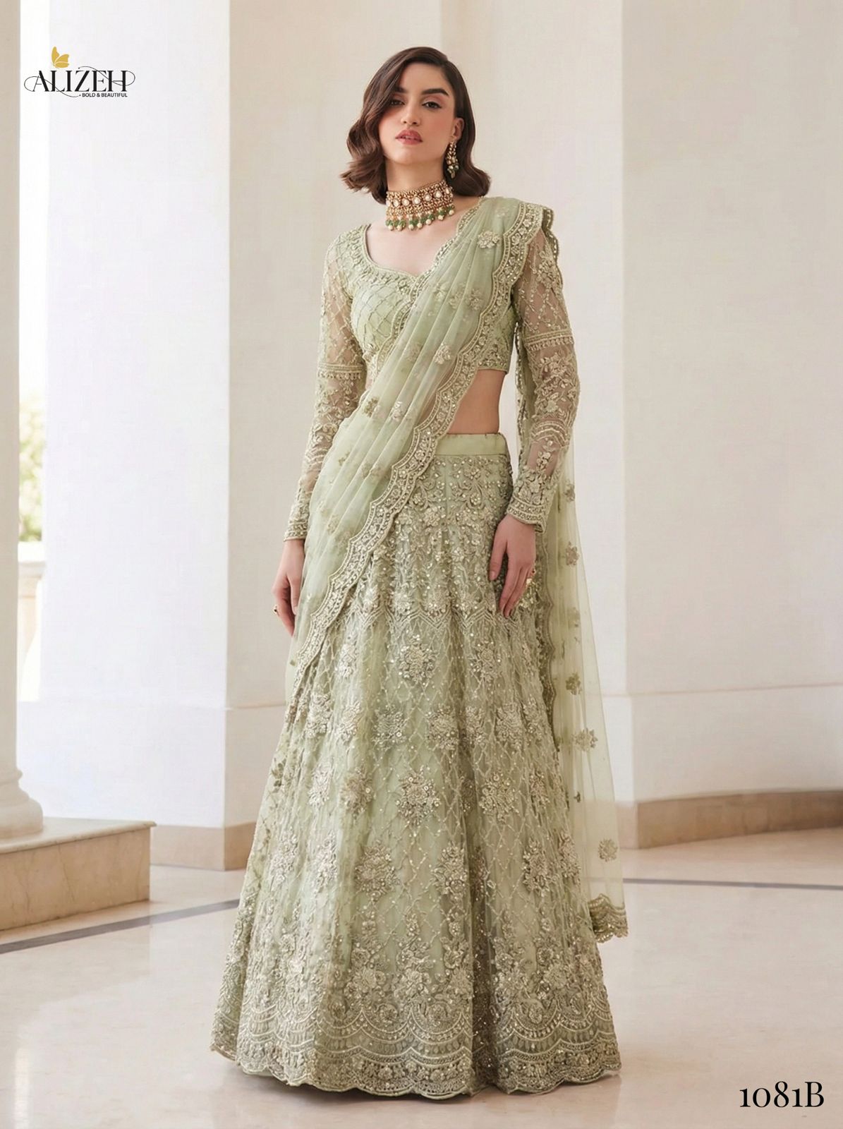 Alizeh Bridal Heritage Colours 1081 Heavy Work Wedding Designer Lehenga Choli