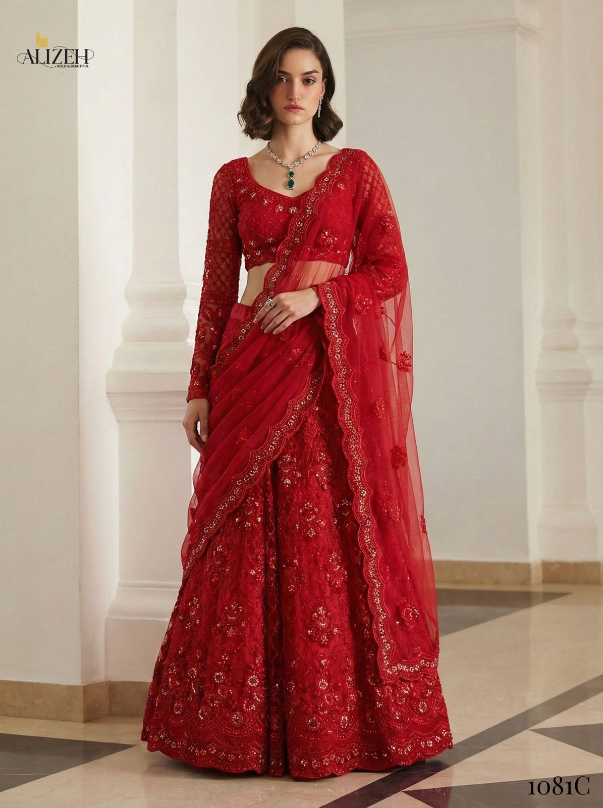 Alizeh Bridal Heritage Colours 1081 Heavy Work Wedding Designer Lehenga Choli