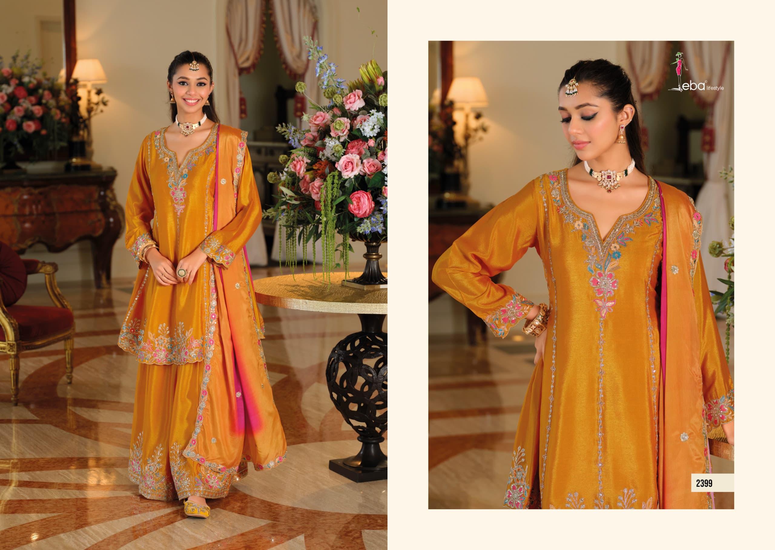 Eba Kalista Vol 2 Chinon Embroidery Work Salwar Palazzo Set With Dupatta