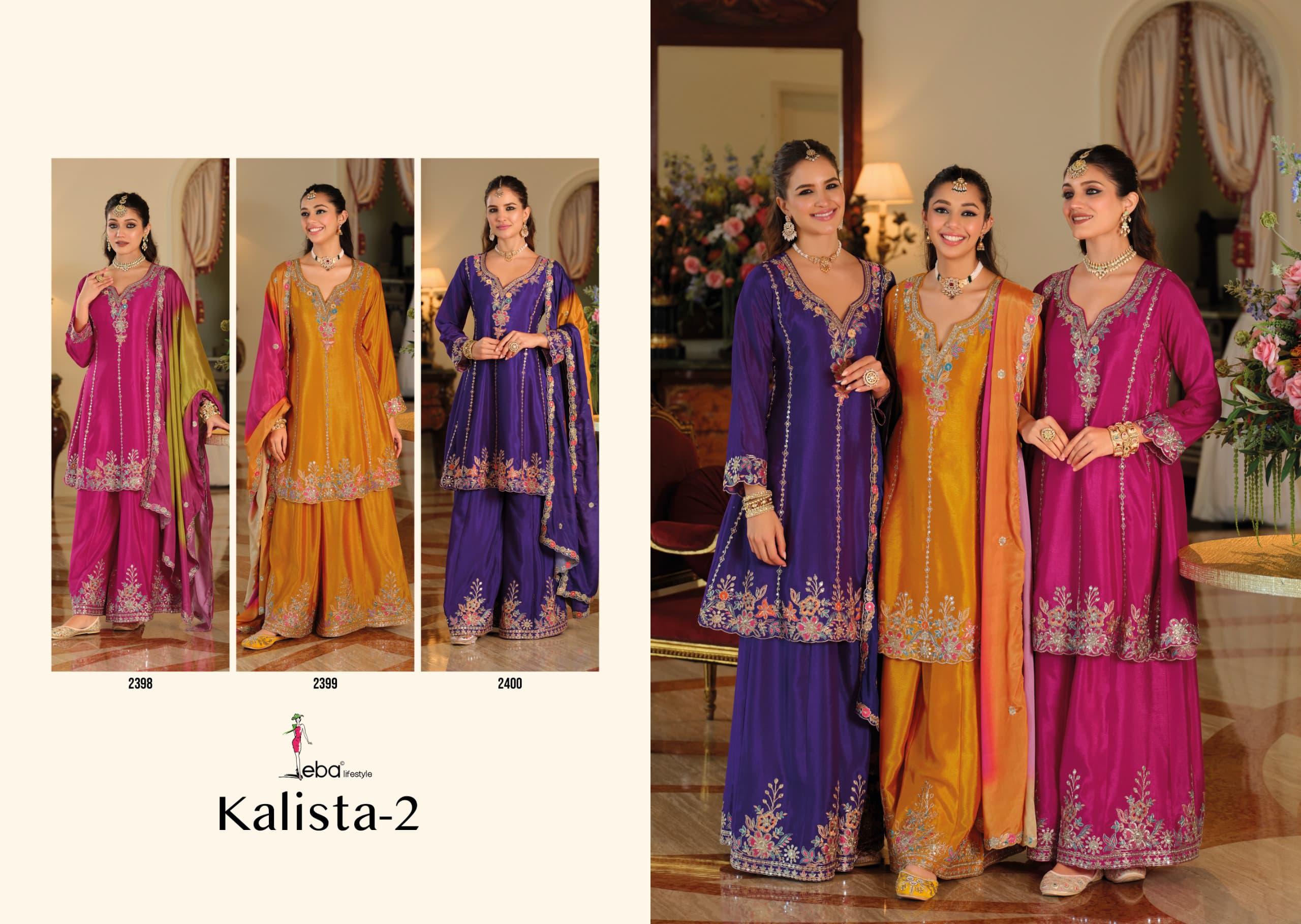 Eba Kalista Vol 2 Chinon Embroidery Work Salwar Palazzo Set With Dupatta