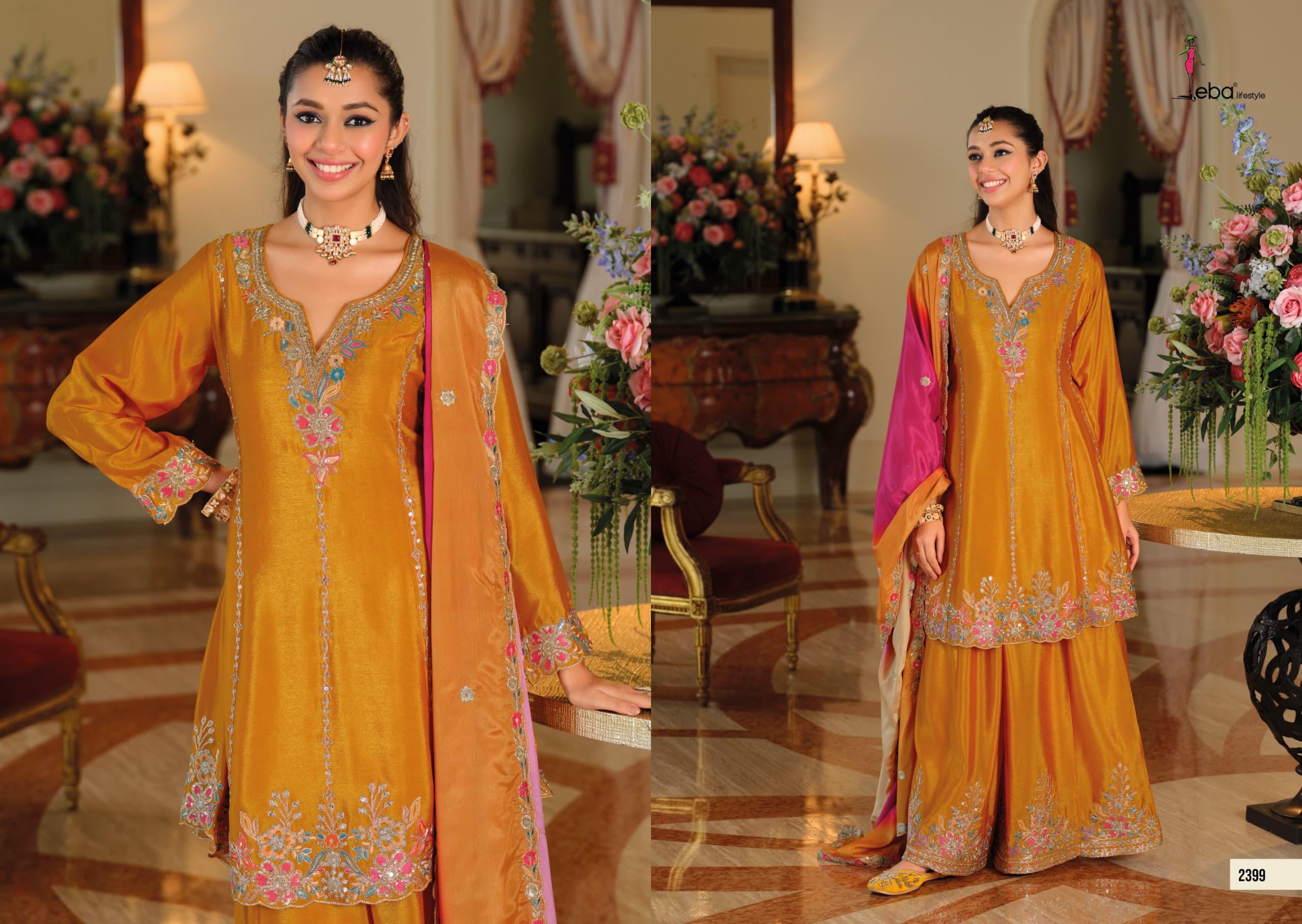 Eba Kalista Vol 2 Chinon Embroidery Work Salwar Palazzo Set With Dupatta