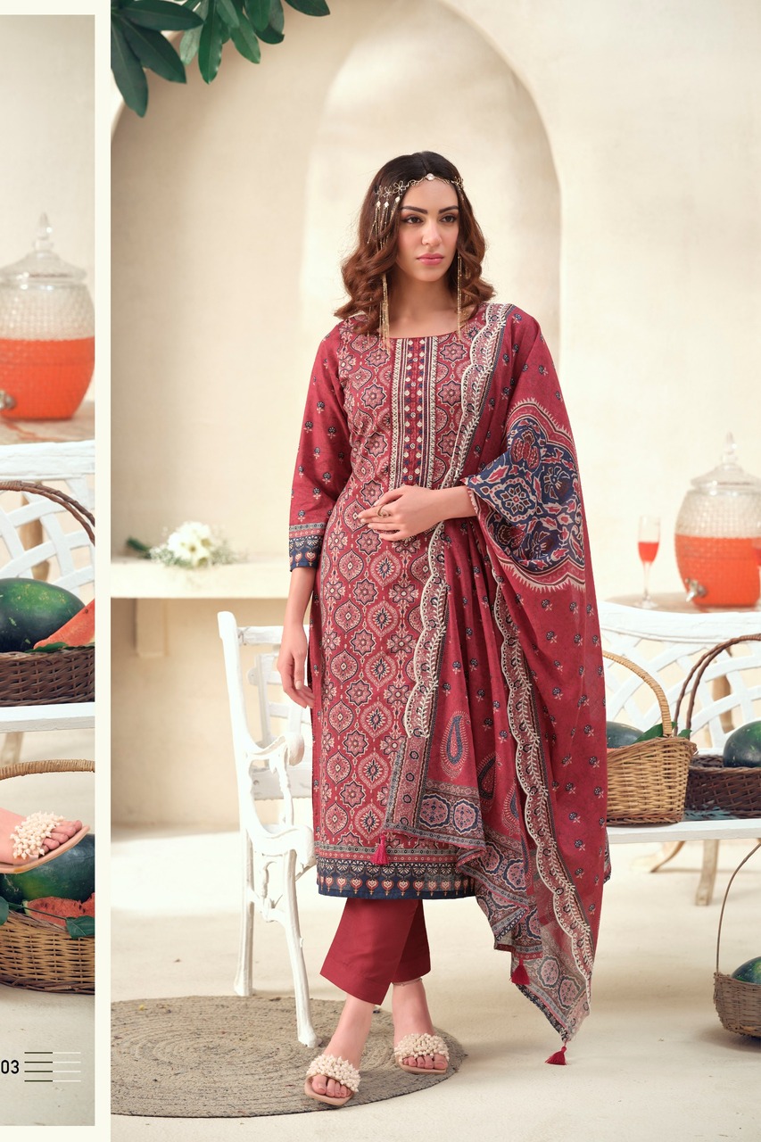 Hermitage Ajrakh Vol 1 Lawn Cotton Ajrakh Prints Dress Material