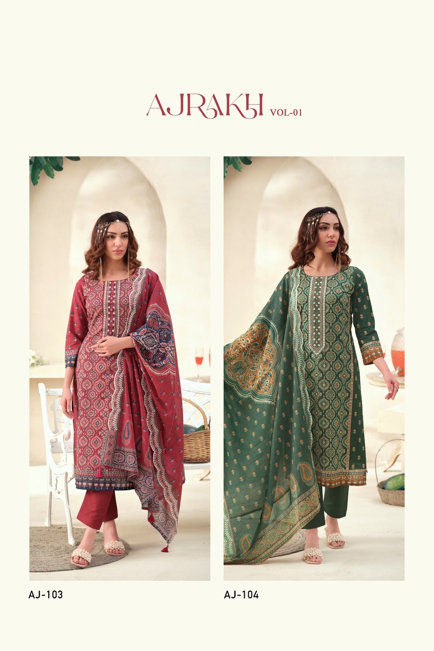 Hermitage Ajrakh Vol 1 Lawn Cotton Ajrakh Prints Dress Material