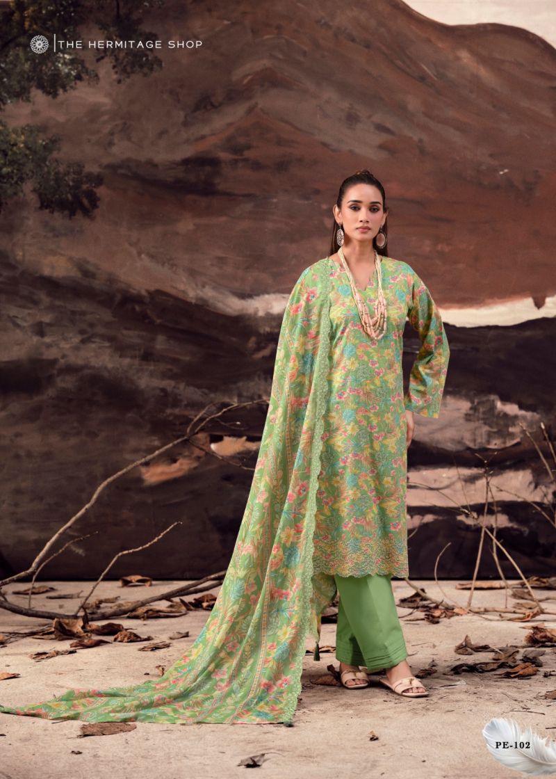 Hermitage Petals In Mal Lawn Cotton Embroidered Dress Material