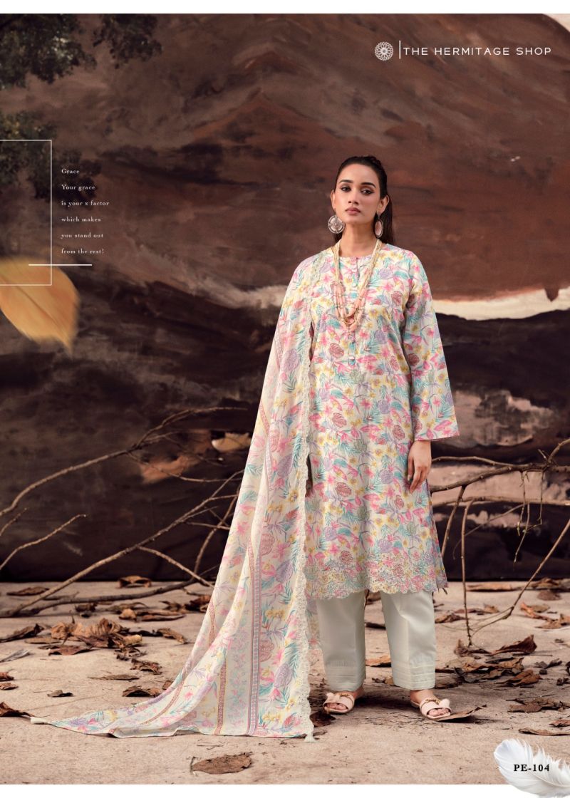 Hermitage Petals In Mal Lawn Cotton Embroidered Dress Material