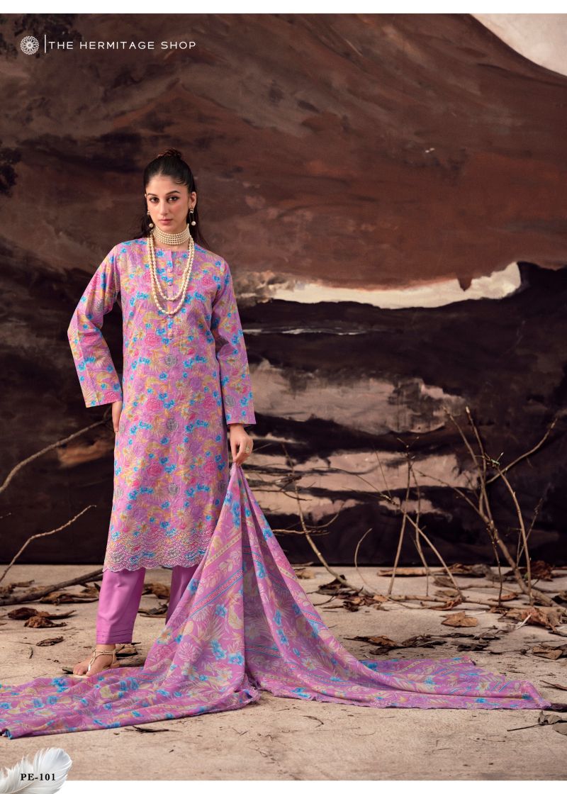Hermitage Petals In Mal Lawn Cotton Embroidered Dress Material