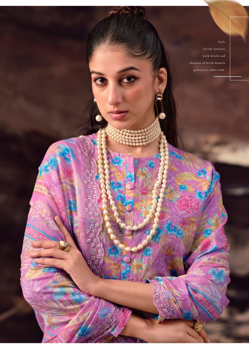 Hermitage Petals In Mal Lawn Cotton Embroidered Dress Material