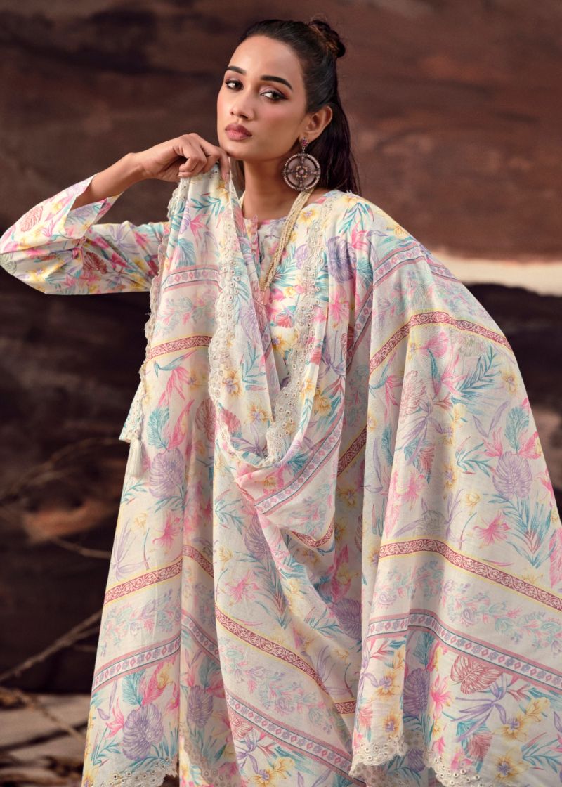 Hermitage Petals In Mal Lawn Cotton Embroidered Dress Material